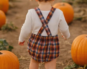 Thanksgiving Baby Romper | Plaid Cotton Fall Outfit for Baby/Toddler