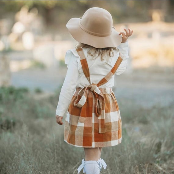 Plaid top suspender skirt