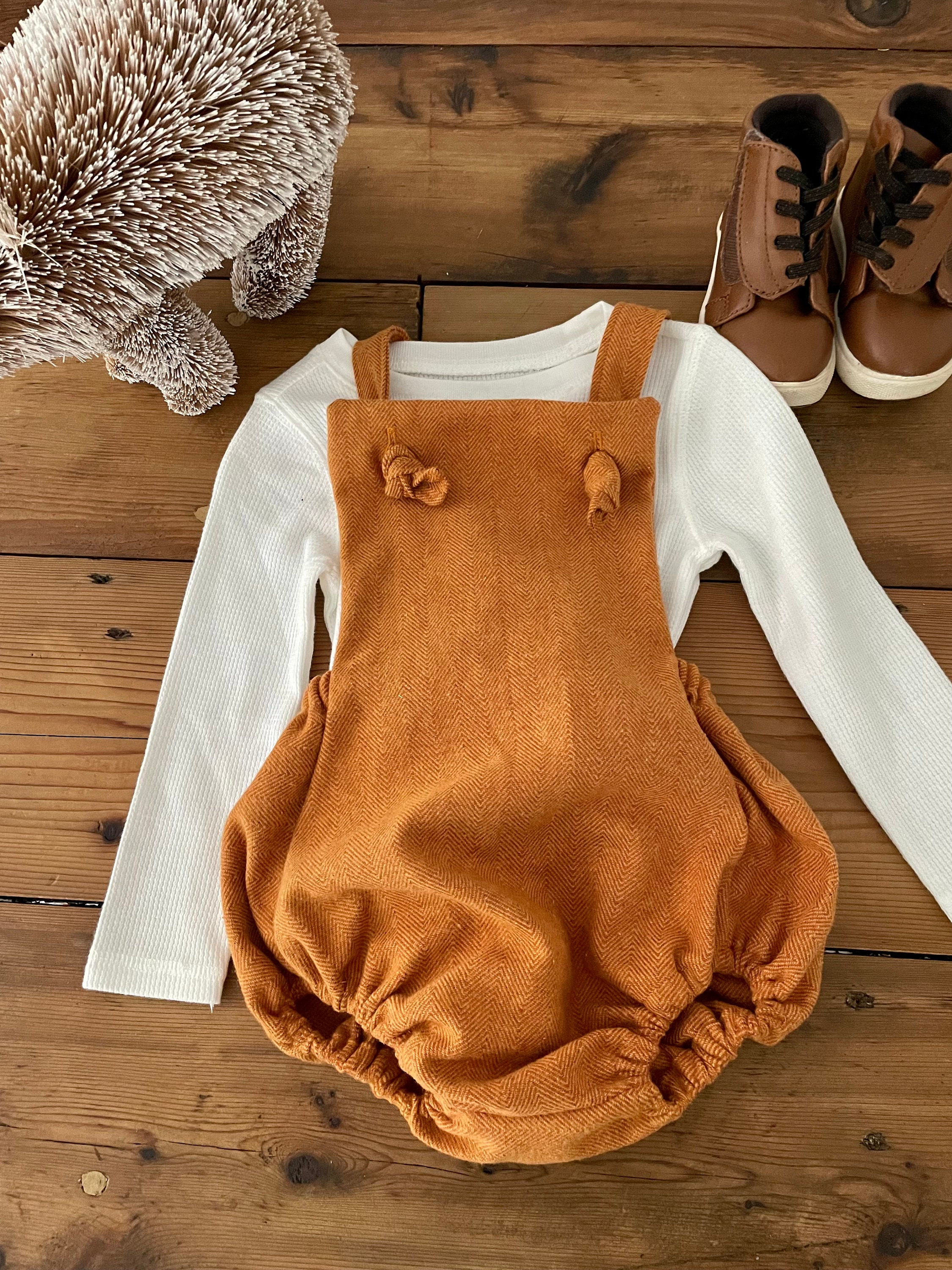 Pumpkin Orange Cotton Flannel Baby Romper: Unisex Thanksgiving Outfit