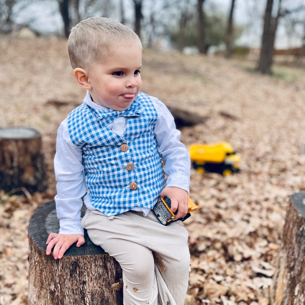 Boys Gingham Vest, Boys Easter Vest Toddler Boy Easter Outfit, Toddler Boy Shirt, Toddler Boy Clothes, Toddler Boy Gifts, Wedding Vest Boy