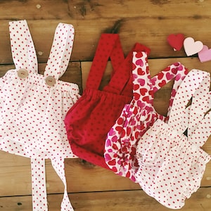 Valentine Baby Bloomers: Cotton Suspender Pants, Red Hearts