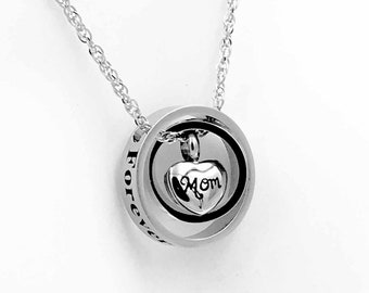 Mom,Forever in my heart,No longer by my side Memorial Urn Necklace. Cremation Urn Pendant.  Keepsake Jewelry. Remembrance Jewelry.  Engrave.