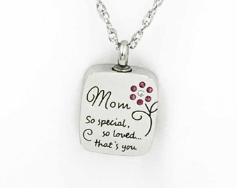 Crystal Flower Mom Memorial Urn Necklace Pendant. Engrave. Memorial Keepsake Jewelry. Remembrance. Keeping Loved Ones Close-Always. For her.