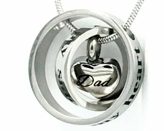 Dad,Forever in my heart,No longer by my side Memorial Urn Necklace. Cremation Urn Pendant.  Keepsake Jewelry. Remembrance Jewelry.  Engrave.