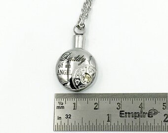 Daddy of an Angel Memorial Cremation Urn Pendant Necklace for Ashes, Memorial Keepsake Jewelry, Child Loss Sympathy Gift for Him, Engraved