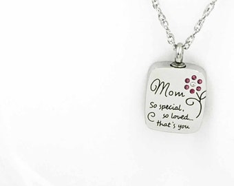 Crystal Flower Mom Memorial Urn Necklace Pendant. Engrave. Memorial Keepsake Jewelry. Remembrance. Keeping Loved Ones Close-Always. For her.