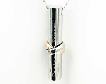 Together Forever - Remembrance Stainless Steel Urn Cylinder Necklace. Keeping family close - Always. Personalize. Keepsake. Engrave.