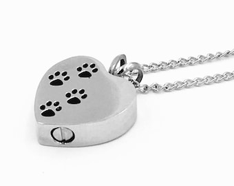 Pet Paws Heart Memorial Cremation Urn Pendant Necklace. Engrave. Keep your furry family members close-Always. Pet Remembrance Jewelry. 4 her