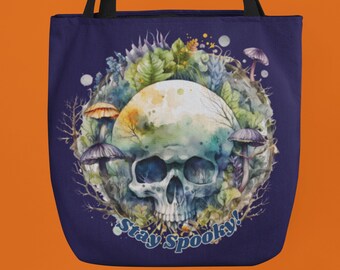 Stay Spooky Halloween Tote, Fantastic Watercolor Halloween Cottagecore Bag, Great for Trick or Treating, Farmers Market, Book Bag, & more!