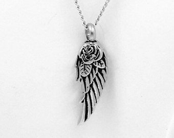 Angel Wing Memorial Pendant. Cremation Urn Necklace. Forever Personalized Remembrance Jewelry. Keep your Loved ones close-Always. Engrave.