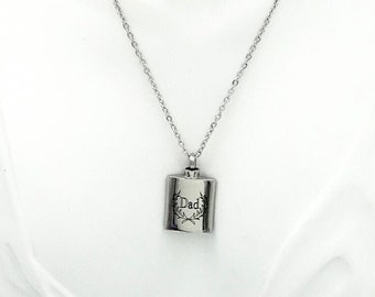 DAD Memorial Urn Flask Necklace. Cremation Urn Pendant. Memorial Keepsake Jewelry. Remembrance. Keeping Loved Ones Close-Always. Engrave.