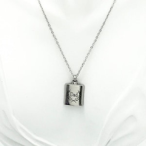 DAD Memorial Urn Flask Necklace. Cremation Urn Pendant. Memorial Keepsake Jewelry. Remembrance. Keeping Loved Ones Close-Always. Engrave.