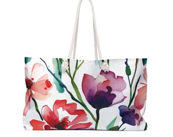 Oversized Yoga Exercise Bag, Summer Flowers Weekender Tote, Beautiful Watercolor Flowers, Great Gift for Family & Friends or Gift Yourself!