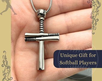 Softball Cross Urn Necklace, a Heartfelt Rememberance Gift for Men or Women, Great Celebration Gift for Coach or Players.