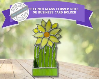 Hand Crafted Stainedglass Flower Sticky Note or Business Card Holder. Great Gift for Mother’s Day!