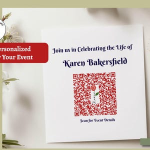 Código QR personalizado para celebraciones de la vida, servicios conmemorativos, funerales y reuniones. Personalícelo según su evento
