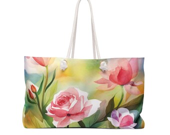 Beautiful Watercolor Roses Weekender Tote Bag, Oversized Bag, Makes a great gift for mom, grandma, friends, coworkers, or your bridesmaids.