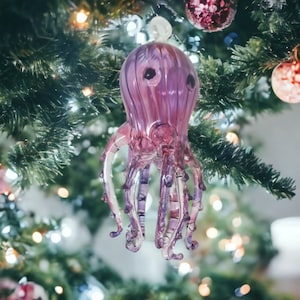 Handgeblazen glazen octopus kerstornament - prachtig kunstwerk voor vakantiedecor - perfect uniek cadeau - glazen octopusornament