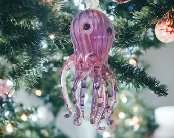 Handblown Glass Octopus Christmas Ornament - Exquisite Art Piece for Holiday Decor - Perfect Unique Gift - Glass Octopus Ornament