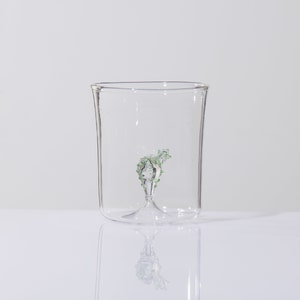 Handmade Clear Glass Cup with Abstract Cactus Art - Aesthetic Home Decoration