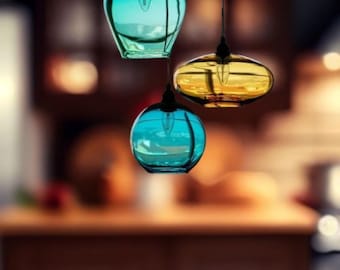 Set  of three Modern pendants lights - ceiling decor - ceiling light - blown glass pendant light- Dining room light -light fixture
