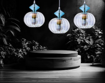 Set of 3 Modern pendants lights - ceiling decor - ceiling light - blown glass pendant light- Dining room light -light fixture