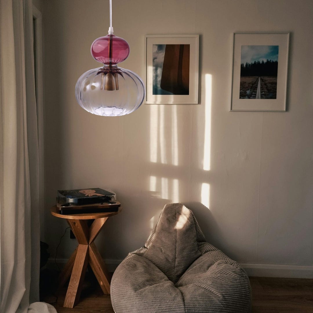 Modern Double Glass Pendant Light – Handblown Violet & Clear Ceiling ...