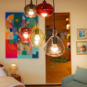 Set  of five Modern pendants lights -Stained glass- ceiling decoration - stylish pendant light - blown glass -Art glass-Dining room light