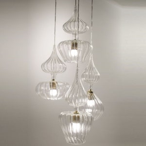 Set of 4 hand blown glass  pendants lights, Unique light fixture, Kitchen décor, Ceiling lighting, Home décor modern, Light pendants