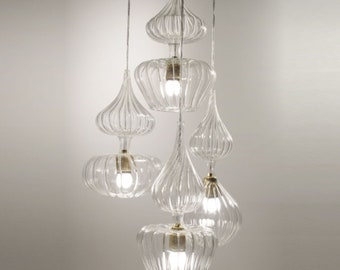 Set of 4 hand blown glass  pendants lights, Unique light fixture, Kitchen décor, Ceiling lighting, Home décor modern, Light pendants