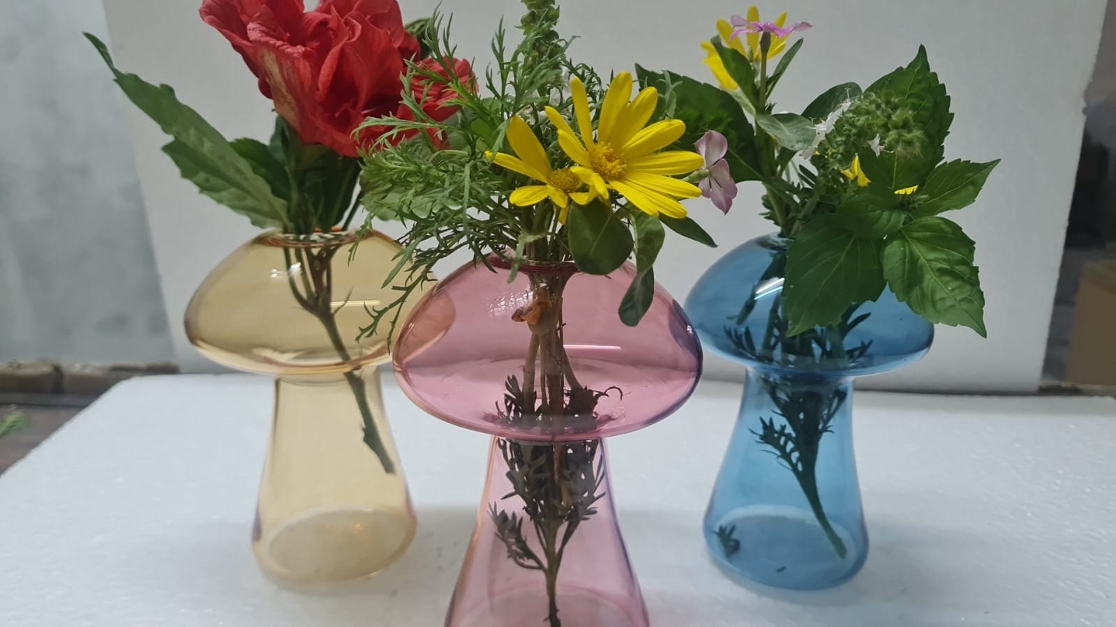 Set of 3 Handmade Whimsical Glass Mushroom Vase Set - Mini Fungi Home ...