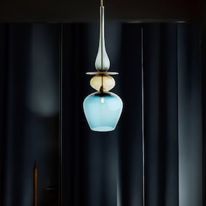 Stunning Handcrafted Glass Pendant Light  – Artisan Chandelier Lamp for Kitchen-Customizable Handblown Glass Pendant Light