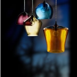 Set of 4 Blown glass light pendant for kitchen decor - glass blown pendant -  ceiling light fixture - blown glass pendant-custom lights