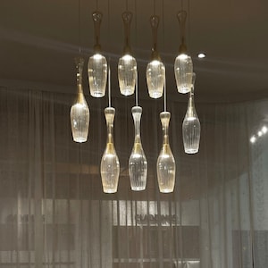 Hand Blown Glass Pendant Lights Set - Vibrant Multi Color Dining Room Lighting Fixtures-Boho Chic Pendant Lights Set