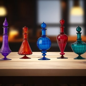 Set of 5 Art glass Decanters- Customizable Premium Handmade  Blown Glass  Decanters-Fragrance Decanters-Decanter bottle with stopper