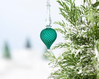 Green Hand Blown Glass Ornaments For Christmas Decorations - Engraved Glass Ornaments for Christmas Tree - Holiday Ornaments made with love