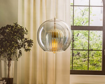 Discover this custom blown glass pendant light—handmade for modern kitchen island or dining room lighting,crafted elevate your home ambiance
