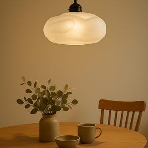 Frosted Glass Cloud Pendant Light – Sculptural Modern Ceiling Lamp – Soft White Minimalist Lighting for Dining, Kitchen or Entryway