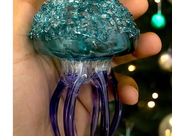 Artisan Glass Jellyfish Ornament - Handblown Holiday Decor - Unique Christmas Gift - Exquisite Glass Art Decoration