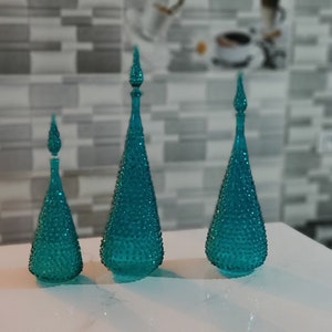 set of 3 Grainy blue cyan VASE