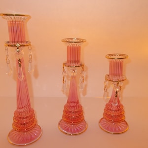 Set of 3 Romantic Red Handmade Candle holder with crystals