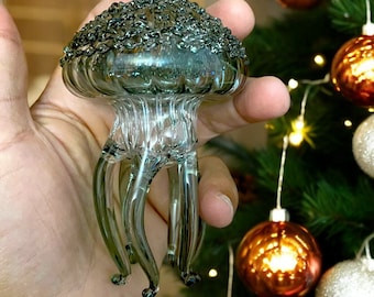 ガラス製ゴールドのクラゲクリスマスオーナメント 手作りの美しい透明なクラゲ - ガラスのクリスマスオーナメント