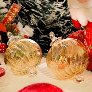 Glass Christmas  Ribbed  Ball Ornaments- Adorable Hanging Decorative Xmas Balls for Christmas Tree - Gold ball Ornaments  2023