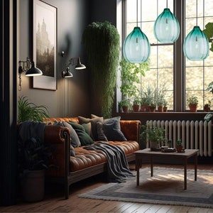 Set of three blown glass light pendants , living room decor, ceiling lights, lights pendants for home decor, Modern decor, Handblown glass