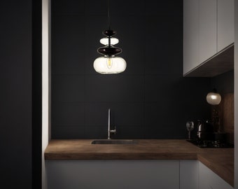 Handcrafted Glass Pendant Light – Stunning Artisan Kitchen Chandelier – Customizable Handblown Lamp