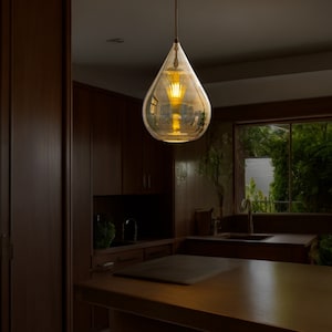 Stunning Blown Glass Pendant Light  – Artisan Chandelier Lamp for Kitchen-Customizable Handblown Glass Pendant Light