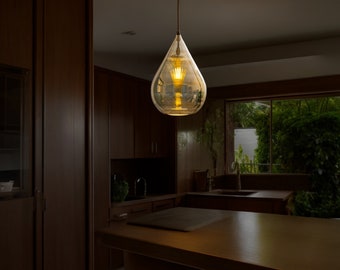 Stunning Blown Glass Pendant Light  – Artisan Chandelier Lamp for Kitchen-Customizable Handblown Glass Pendant Light