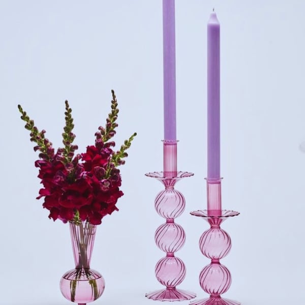 Pair of Timeless Handcrafted Glass Candlestick Holders: Perfect Wedding Gift with a Vintage Touch made with love