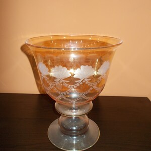 engraved Yellow  Glass  Pedestal Bow handmade