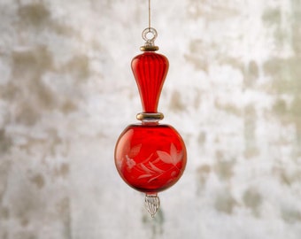 Engraved  Christmas Glass Ornaments- Adorable Hanging ornament- Decorative tree topper- Christmas Tree Decorations Red 2023